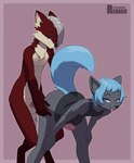 anal bent_over bottomwear clothing doggystyle from_behind_position genitals looking_back male male/male penis raised_tail sex skirt tail tongue renabu canid canine fox mammal animated hi_res