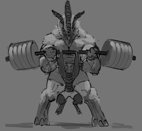anthro athletic_wear barbell bottomwear clothing duo exercise fangs female gym_bottomwear gym_shorts horn larger_male lifting_another male muscular muscular_anthro muscular_male shorts size_difference smaller_female teeth weightlifting weights workout meandraco teraurge subni_(teraurge) tornoth_(teraurge) alien mammal greyscale hi_res monochrome sketch