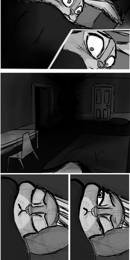 anthro bed dark female furniture long_ears nightmare_fuel solo zalgo_(artist) disney zootopia judy_hopps lagomorph leporid mammal rabbit absurd_res comic hi_res long_image monochrome tall_image