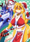 anthro bell big_breasts breasts candy candy_cane clothed clothing costume dessert eyebrows female food fur gloves group hair handwear hat headgear headwear holidays male pattern_background scar simple_background star teeth young amakuchi christmas fenrir_(amakuchi) foxy-rena otama_(character) canid canine canis fox mammal wolf digital_media_(artwork) hi_res