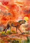 ambiguous_gender feral fur hair solo sunset fuzzymaro cheetah felid feline mammal hi_res painting_(artwork) traditional_media_(artwork) watercolor_(artwork)