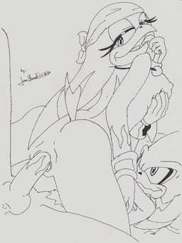 anal anal_penetration anthro anus beak breasts butt clothing cowgirl_position duo erection female female_on_top female_penetrated from_front_position genitals half-closed_eyes kerchief looking_back male male/female male_on_bottom male_penetrating male_penetrating_female mostly_nude narrowed_eyes nipples non-mammal_breasts non-mammal_nipples on_bottom on_top penetration penis sex straddling juan_hauel sega sonic_riders sonic_the_hedgehog_(series) jet_the_hawk wave_the_swallow accipitrid accipitriform avian bird hirundinid oscine passerine swallow_(bird) 2006 black_and_white monochrome pen_(artwork) traditional_media_(artwork)