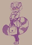 anthro blush bottomwear clothed clothing crossdressing femboy legwear male nurse nurse_clothing nurse_uniform purse skirt solo thigh_highs toeless_legwear uniform reydam reydam_(character) mammal procyonid raccoon 2022 monochrome spot_color