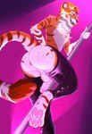 anthro anus balls butt chaps dancing genitals horn leather leather_chaps male pawpads penis pink_light pink_pawpads pole pole_dancing presenting solo stripes thick_thighs wide_hips mgangalion dune_ironwood felid mammal pantherine tiger hi_res