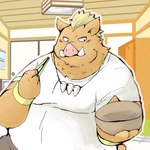 anthro belly blush brown_body brown_fur clothing fur inside kemono male overweight overweight_male shirt solo topwear snow_utamaru that_time_i_got_reincarnated_as_a_slime geld_(that_time_i_got_reincarnated_as_a_slime) mammal suid suine sus_(pig) wild_boar 1:1 2021 hi_res