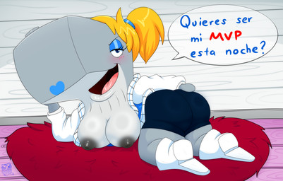 anthro big_breasts blonde_hair breasts butt clothed clothing female hair nipples nude open_mouth ponytail simple_background smile solo makoto177 nickelodeon spongebob_squarepants pearl_krabs aquatic cetacean mammal physeteroid sperm_whale toothed_whale whale digital_media_(artwork) hi_res