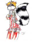 anthro blonde_hair clothing collar female genitals hair legwear looking_at_viewer panties pussy simple_background solo stockings toony underwear white_background brian_o'connell mammal procyonid raccoon 1999