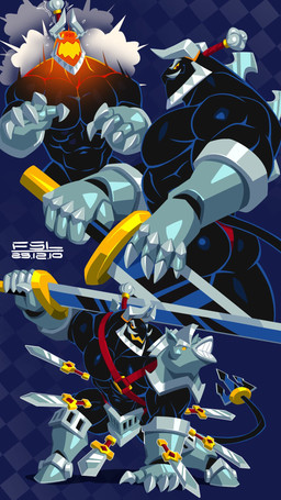 abs anthro armor black_body bubble_butt butt clothed clothing embarrassed facial_hair male melee_weapon muscular muscular_anthro muscular_male pecs skimpy sword topknot unconvincing_armor weapon fansl kings_of_hell furcas_(kings_of_hell) demon 9:16 hi_res