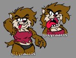 anthro brown_body clothing crossgender fangs female mtf_crossgender shirt solo tank_top teeth thick_thighs tongue tongue_out topwear lyraarts looney_tunes warner_brothers tasmanian_devil_(looney_tunes) dasyurid dasyuromorph mammal marsupial tasmanian_devil hi_res