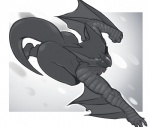 ambiguous_gender anthro beak butt curvy_figure flying grey_membrane membrane_(anatomy) membranous_wings punch scales solo tail voluptuous wings 0r0ch1 capcom european_mythology monster_hunter mythology avian dragon flying_wyvern mythological_creature mythological_scalie nargacuga scalie western_dragon wyvern monochrome