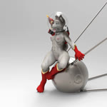 4_toes 5_fingers anthro armwear breasts clothed clothing exposure_variation feet female fingers footwear fur genitals grey_body grey_fur gun holding_gun holding_object holding_ranged_weapon holding_weapon mostly_nude multicolored_body multicolored_fur nipples pawpads ranged_weapon red_clothing sitting solo space_helmet toes two_tone_body two_tone_fur vulva weapon white_body white_fur bambookat canid canine canis domestic_dog husky mammal nordic_sled_dog spitz 1:1 3d_(artwork) animated digital_media_(artwork) no_sound short_playtime turntable_(animation) webm