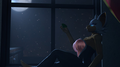 anthro big_breasts breasts clothed clothing diamond_(gem) female gem half-closed_eyes inside narrowed_eyes night sitting smile solo thick_thighs joker0 sega sonic_the_hedgehog_(series) rouge_the_bat bat mammal 16:9 3d_(artwork) digital_media_(artwork) hi_res widescreen