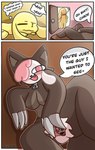 3_panel_comic anthro dialogue duo female genitals looking_at_viewer male male/female masturbation presenting presenting_pussy pussy simple_background smile spread_pussy spreading velixx chikn_nuggit chikn_nuggit_(chikn_nuggit) cofi_(chikn_nuggit) bovid canid canine canis caprine domestic_dog mammal sheep 2025 absurd_res comic hi_res