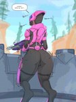 armor big_butt bodysuit bottom_heavy bouncing_butt breastplate butt camel_toe clothing dialogue female forest grey_clothing grey_helmet grey_jumpsuit grey_topwear gun holding_gun holding_object holding_ranged_weapon holding_weapon huge_butt huge_thighs humming jumpsuit legwear not_furry onomatopoeia outside pink_clothing pink_helmet pink_topwear plant plasma_gun purple_clothing purple_helmet purple_legwear ranged_weapon rear_view science_fiction shaking_butt skinsuit solo sound_effects speech_bubble standing text thick_thighs tight_clothing topwear tree weapon roadiesky halo_(series) microsoft xbox_game_studios vami'nadom alien humanoid sangheili 2021 absurd_res english_text hi_res