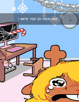 anthro antlers blonde_hair bodily_fluids brown_body brown_fur buckteeth candy candy_cane chair clock computer computer_mouse dessert electronics female food freckled_face freckles fur furniture hair horn keyboard long_hair red_nose snowflake solo tears teeth text asepriterico deltarune scary_maze_game undertale_(series) noelle_holiday deer mammal new_world_deer reindeer 2025 absurd_res digital_drawing_(artwork) digital_media_(artwork) english_text hi_res meme