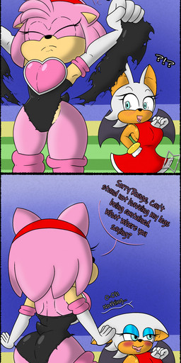 anthro armwear big_breasts big_butt blush bodysuit breasts bubble_butt butt clothing crown dress duo elbow_gloves embarrassed exclamation_point female female/female fur gloves green_eyes handwear headgear legwear leotard lipstick makeup mascara navel one_eye_closed onomatopoeia pink_body pink_fur pink_lipstick question_mark shocked skinsuit sound_effects speech_bubble tan_body tan_skin text thick_thighs thigh_highs tiara tight_clothing torn_clothing white_body white_fur wide_hipped_anthro wide_hipped_female wide_hips wink mysterywhiteflame sega sonic_the_hedgehog_(series) amy_rose rouge_the_bat bat eulipotyphlan hedgehog mammal absurd_res comic english_text hi_res
