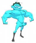 antennae_(anatomy) big_muscles blue_body blue_hair blue_skin blush boots clothing footwear genitals grin hair half-closed_eyes humanoid_genitalia humanoid_penis looking_at_viewer male muscular muscular_male narrowed_eyes navel nipples not_furry pecs penis pubes shoes simple_background smile solo standing white_background posduroo cartoon_network ok_k.o.!_let's_be_heroes radicles alien humanoid x-tian hi_res unavailable_at_source