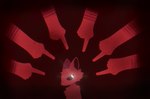 ambiguous_gender anthro fur gesture glowing glowing_eyes hand_gesture pointing red_body simple_background solo t_plan canid canine canis mammal wolf hi_res male_(lore)