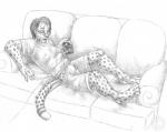 2011 6_breasts anthro breasts cheetah clothed clothing controller eyewear felid feline fully_clothed fur furniture game_controller gender_transformation glasses graphite_(artwork) greyscale gynomorph holding_controller holding_object intersex krischeetah mammal markings monochrome mtg_transformation mti_transformation multi_breast nipple_outline pencil_(artwork) sabretoothed_ermine sofa solo spots spotted_body spotted_fur traditional_media_(artwork) transformation whiskers