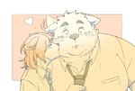 anthro blush clothing duo eyes_closed heart_symbol kemono kissing male necktie overweight overweight_male shirt simple_background topwear inunoshippo canid canine canis domestic_dog mammal 2022