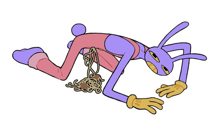 3_toes 4_fingers anthro feet fingers food frown frowning_at_viewer looking_at_viewer male meatball pasta sad simple_background solo spaghetti spilling toes tripping white_background roboto_(artist) glitch_productions the_amazing_digital_circus jax_(tadc) lagomorph leporid mammal rabbit meme