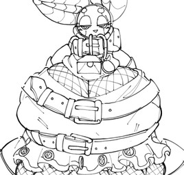 antennae_(anatomy) anthro bell belt belt_buckle big_breasts bottomwear breasts buckle clothed clothed_anthro clothed_female clothing cowbell eyebrows eyelashes female female_anthro fishnet_clothing fishnet_legwear front_view fully_clothed half-closed_eyes huge_breasts legwear looking_at_viewer machine narrowed_eyes nipple_outline simple_background skirt solo standing thick_thighs topwear white_background atsuko_021 saury_(saureal) arthropod insect lepidopteran moth robot hi_res sketch