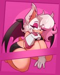 anthro big_breasts bottomwear breasts clothed clothing ear_piercing eyebrow_through_hair eyebrows eyelashes eyeshadow female gloves green_eyes hair handwear kneeling makeup one_eye_closed piercing pink_eyeshadow raised_clothing raised_topwear short_stack shorts solo thick_thighs topwear translucent translucent_hair wings shoolmail sega sonic_the_hedgehog_(series) rouge_the_bat bat mammal 2021 4:5 absurd_res hi_res