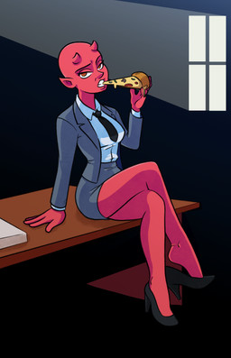 2_horns 4_fingers accessory arm_support bald biped black_clothing black_eyebrows black_footwear black_necktie black_shoes blue_bottomwear blue_clothing blue_jacket blue_shirt blue_skirt blue_topwear bottomwear breasts brown_eyes clothed clothed_female clothed_humanoid clothing collared_shirt crossed_legs dress_shirt eating eyebrows eyelashes female female_humanoid fingers food footwear furniture half-closed_eyes heelpop high_heels holding_food holding_object holding_pizza horn humanoid_pointy_ears jacket looking_at_viewer loose_footwear medium_breasts narrowed_eyes necktie not_furry on_table open_clothing open_jacket open_topwear pencil_skirt pizza pizza_slice plantigrade pointy_ears pumps red_body red_horn red_skin shirt shoe_dangle shoes short_horn sitting sitting_on_table skirt small_horn solo suit_jacket table teeth topwear hopethishelps teenage_mutant_ninja_turtles null_(tmnt) demon demon_humanoid humanoid 2024 hi_res