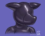 anthro bust_portrait canid canine clothed clothing faceless female fox full_body_suit hi_res latex latex_clothing latex_mask latex_skinsuit liz_(neatnick) mammal mask neatnick portrait sensory_deprivation sensory_deprivation_hood skinsuit solo tight_clothing