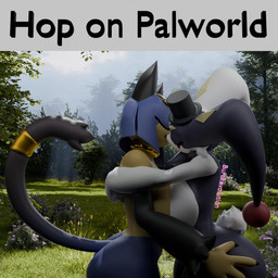 big_breasts black_body black_fur black_hair blue_body blue_fur blue_hair breast_squish breasts butt butt_grab clothing detailed_background duo eyes_closed female female/female flower forest fur gem hair hand_on_butt hat headgear headwear hug hugging_another kissing light making_out nude outside plant shrub sky squish sunlight tree white_body white_fur white_hair yellow_body yellow_fur burtrevolution seriuswolf_(modeler) hop_on_(meme) palworld pocketpair dupin_(seriuswolf) dupin_(pal) felid feline lagomorph leporid mammal pal_(species) rabbit sekhmet_(pal) 1:1 3d_(artwork) absurd_res blender_(artwork) digital_media_(artwork) hi_res