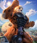 animal_genitalia anthro anthrofied arcanine balls big_balls big_muscles canid canine city day detailed_background duo extreme_size_difference generation_1_pokemon genitals hi_res huge_muscles kangaroo macro macropod male male/male mammal march marsupial micro muscular muscular_male nintendo nude outside penis penis_tip pokemon pokemon_(species) pokemorph qr_code sheath size_difference sky tempo walking zander