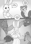 2020 anthro beastars canid canine canis clothed clothing comic dialogue digital_media_(artwork) disembodied_penis domestic_rabbit dwarf_rabbit english_text eyes_closed female freckles_(artist) genitals greyscale haru_(beastars) juno_(beastars) kissing lagomorph leporid male mammal monochrome open_mouth oral oryctolagus penis penis_kissing penis_on_head rabbit speech_bubble surprised_expression text url wolf