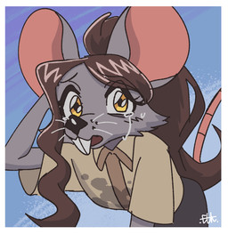 anthro biped border bottomwear clothed clothed_anthro clothed_female clothing female front_view fully_clothed fully_clothed_anthro fully_clothed_female fur hair looking_at_viewer simple_background solo standing tail teeth topwear whiskers white_border el-k ratricia_(el-k) mammal mouse murid murine rodent 2026 absurd_res digital_drawing_(artwork) digital_media_(artwork) hi_res