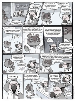 airport aloha_shirt anthro belly blush bottomwear chibi clothing computer electronics eyes_closed eyewear greeting group necktie pattern_clothing pattern_shirt pattern_topwear question_mark shirt shorts sitting slightly_chubby sunglasses text topwear riansygh animal_crossing nintendo orville_(animal_crossing) tom_nook_(animal_crossing) wilbur_(animal_crossing) avian bird canid canine columbid dodo mammal raccoon_dog recently_extinct_species tanuki 2020 comic english_text hi_res