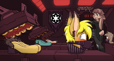 anthro bdsm bodily_fluids bondage bound bound_male crying dialogue ear_piercing ear_tag eyewear feet female gag glasses group imminent_tickling male piercing sith submissive submissive_male sweat tears text caroo star_wars star_wars_visions caroo_(character) lop_(star_wars_visions) kangaroo lagomorph lepi leporid macropod mammal marsupial rabbit colored english_text hi_res