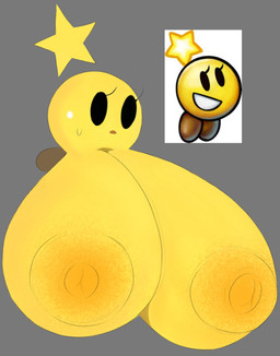 areola big_breasts black_eyes breasts female huge_breasts hyper hyper_breasts nipples not_furry open_mouth solo yellow_areola yellow_body yellow_nipples senior_garabato mario_and_luigi_(series) mario_bros nintendo starlow star_sprite waddling_head 2023 hi_res