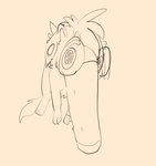 eyewear feral fur glasses hair long_nose looking_at_viewer quadruped sitting solo tail shaibey shaibey_(shaibey) borzoi canid canine canis domestic_dog hunting_dog mammal sighthound 2023 digital_media_(artwork) hi_res monochrome procreate_(artwork) sketch nonbinary_(lore)