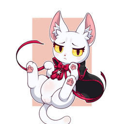 black_clothing blush blush_stickers bow_ribbon cape cat_tail clothed clothed_female clothed_feral clothing feet female female_feral feral fur genitals half-closed_eyes hindpaw inner_ear_fluff innie_vulva lying narrowed_eyes on_back paw_pose pawpads paws pose quadruped red_background simple_background solo three-quarter_view tuft vulva white_background white_body white_fur yellow_sclera zyuuniie domestic_cat felid feline felis mammal 1:1 2025 cel_shading digital_drawing_(artwork) digital_media_(artwork) hi_res shaded