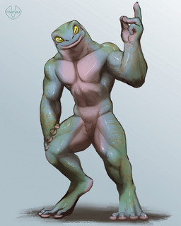 anthro male muscular muscular_anthro muscular_male pecs solo mamaubear amphibian frog hi_res