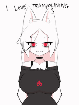 :3 alternative_fashion anthro bouncing_breasts breasts brimstone_symbol chest_tuft choker ear_piercing eye_through_hair eyebrow_piercing eyebrow_through_hair eyebrows facial_piercing female front_view goth hair hands_behind_back inner_ear_fluff jewelry lip_piercing looking_at_viewer necklace piercing red_eyes simple_background snakebite_piercing solo text translucent translucent_hair tuft white_background white_body tfwnocatgirlgf ash_(tfwnocatgirlgf) felid feline mammal 3:4 animated english_text loop