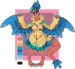 anthro anthrofied archeops big_breasts blue_hair breasts claws color_swatch curvy_figure demonnyuu digital_media_(artwork) dinosaur feathers female fossil_pokemon full-length_portrait generation_5_pokemon genitals hair half-closed_eyes narrowed_eyes nintendo nipples non-mammal_breasts non-mammal_nipples nude pokemon pokemon_(species) pokemorph portrait pussy reptile scalie simple_background smile solo standing theropod thick_thighs voluptuous wide_hips wings