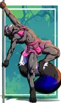 anthro blue_eyeliner blue_eyes blush bottomwear bra bulge clothed clothing confident crossdressing eyeliner lingerie makeup male male_stripper muscular muscular_male panties pink_bottomwear pink_bra pink_clothing pink_lingerie pink_panties pink_skirt pink_underwear pole skirt solo stripper stripper_pole underwear nevrhka rivets_(rivetstheblue) mammal procyonid raccoon absurd_res hi_res