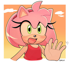 5_fingers accessory anthro blush clothing cloud dress female fingers green_eyes hair headband pink_body pink_hair simple_background smile solo sunset white_background 4622j sega sonic_the_hedgehog_(series) amy_rose eulipotyphlan hedgehog mammal