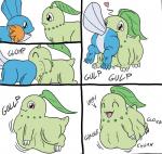 ambiguous_gender belly big_belly duo feral oral_vore same_size_vore simple_background sound_effects swallowing vore white_background willing_prey commando125 sparky_the_chu nintendo pokemon chikorita generation_2_pokemon generation_3_pokemon mudkip pokemon_(species) 2009 2018 artist_collaboration comic digital_media_(artwork)