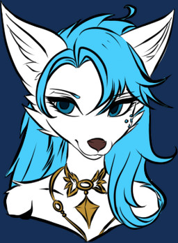 anthro armor blue_eyes clothing collar female front_view grin happy jewelry magic_user markings necklace robe royalty smile solo suggestive tattoo snowiefeather thermia_(character) canid canine canis fox hybrid mammal wolf alpha_channel low_res