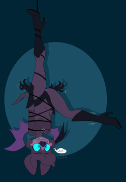 accident anthro bat_wings biped black_clothing black_gloves black_hair black_handwear black_nose blush blush_lines bodysuit boots bound breasts clothed clothing cute_fangs eyebrows fangs female footwear gloves grey_bodysuit grey_clothing grey_skinsuit hair handwear high_heeled_boots high_heels membrane_(anatomy) membranous_wings shoes short_hair skinsuit small_breasts solo teeth text tight_clothing torn_clothing upside_down wings brainsister bat mammal mexican_free-tailed_bat 2026 english_text hi_res