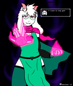 accessory anthro bow_(feature) bow_accessory bow_ribbon cape clothing dialogue elemental_manipulation eyewear femboy fire fire_manipulation furgonomics glasses heart_clothing heart_print heart_symbol horn horn_accessory horn_bow horn_ribbon magic_user male print_clothing ribbons scarf solo text text_box wasileus deltarune undertale undertale_(series) ralsei bovid caprine darkner goat mammal absurd_res digital_media_(artwork) english_text hi_res