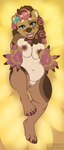 2017 5_fingers anthro areola artist_name bear biped blue_eyes breast_squish breasts brown_body brown_fur brown_hair claws digital_media_(artwork) feet female finger_claws fingers fur genitals hair hi_res hindpaw looking_at_viewer mammal multicolored_hair nipples nude paws pink_hair pussy seamen solo squish toe_claws two_tone_hair