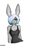 anthro arm_tuft band_merch big_ears black_nose blue_eyes blue_hair breasts cleavage clothed clothing ear_piercing eyelashes female female_anthro fur gradient_hair grey_body grey_fur hair hair_over_eye inner_ear_fluff looking_at_viewer multicolored_hair one_eye_obstructed piercing pink_hair shirt short_hair simple_background smile solo tank_top text text_on_clothing text_on_shirt text_on_tank_top text_on_topwear toothy_smile topwear tuft two_tone_hair white_background wide_hips spacedimsum nine_inch_nails lagomorph leporid mammal rabbit 2023 half-length_portrait portrait signature