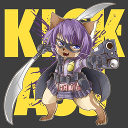 anthro armor asian_clothing barefoot biped blue_eyes blush clothing east_asian_clothing explosives feet female grenade gun hair handgun japanese_clothing kimono mask melee_weapon open_mouth pistol purple_hair ranged_weapon short_hair simple_background solo superhero sword weapon notama domestic_cat felid feline felis mammal siamese_cat 1:1 digital_media_(artwork) shaded
